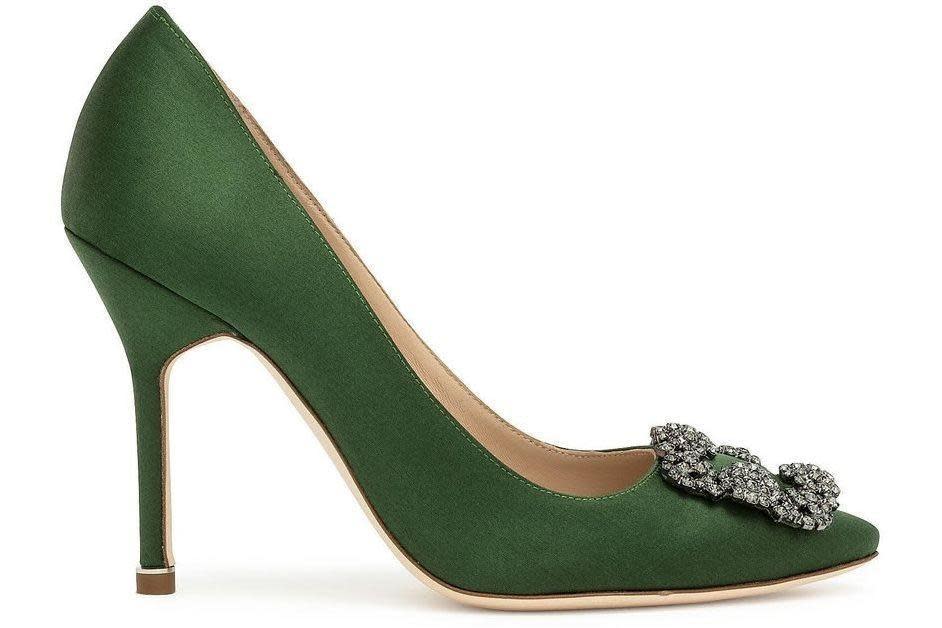 綠色Hangisi高跟鞋 NT$45,800 MANOLO BLAHNIK。（MANOLO BLAHNIK提供）