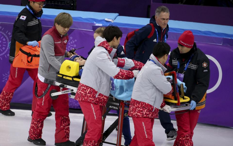 The triple world champion was taken off on a stretcher following a crash during the short track speed skating 1500m semi-finals - X-rays show she has not broken any bones - Getty Images AsiaPac