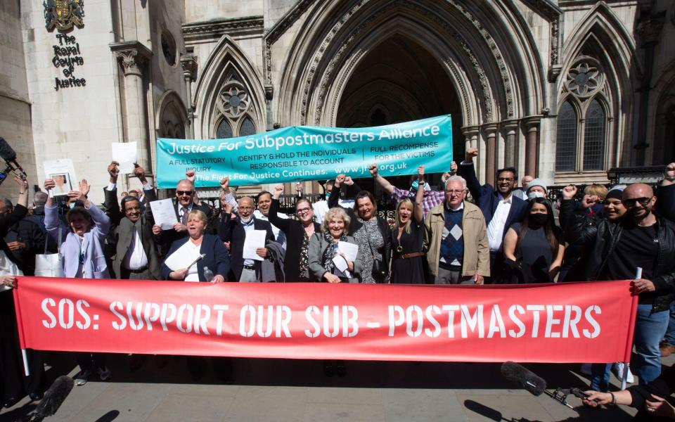 Sub-postmasters celebrated the quashing of their convictions at the High Court in 2021