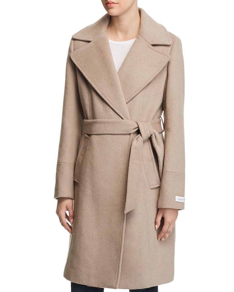 Calvin Klein Notched Collar Wrap Coat