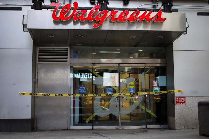 A shuttered Walgreens pharmacy is seen during the coronavirus outbreak in Times Square in Manhattan in New York