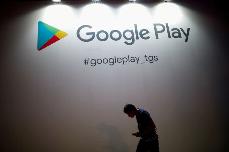 FILE PHOTO: The logo of Google Play is displayed at Tokyo Game Show 2019 in Chiba