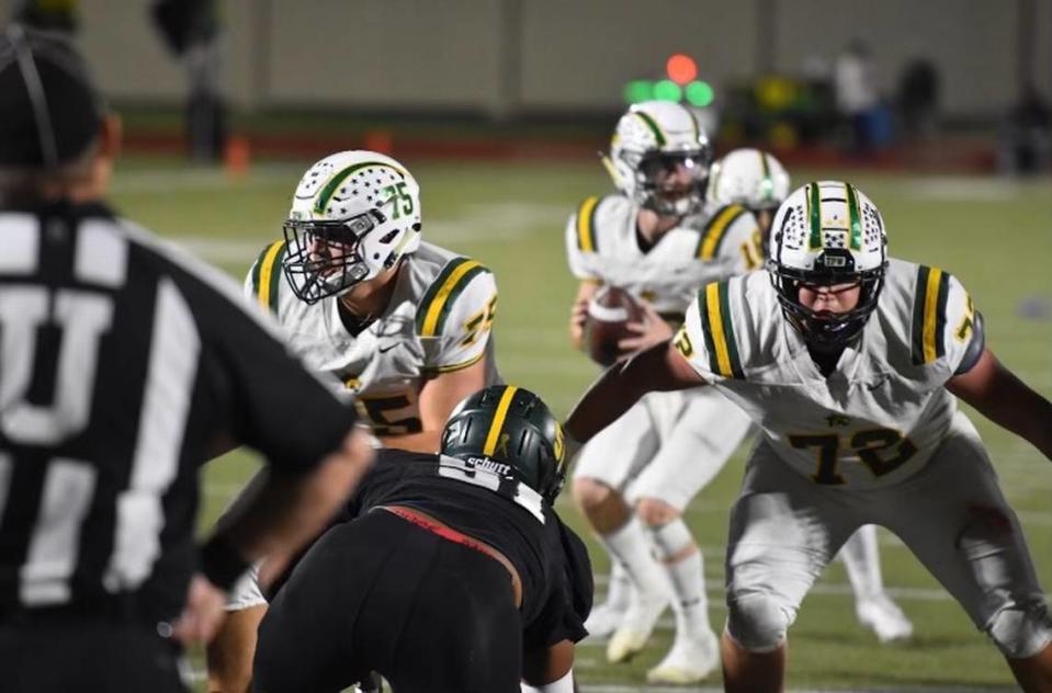 Benbrook’s offensive line dominates the trenches during a high school football game against Western Hills at Clark Stadium in Fort Worth, Texas, Friday Oct. 15, 2021 Benbrook won 43-13. (Jaylyn Ferguson/special to the Star-Telegram)