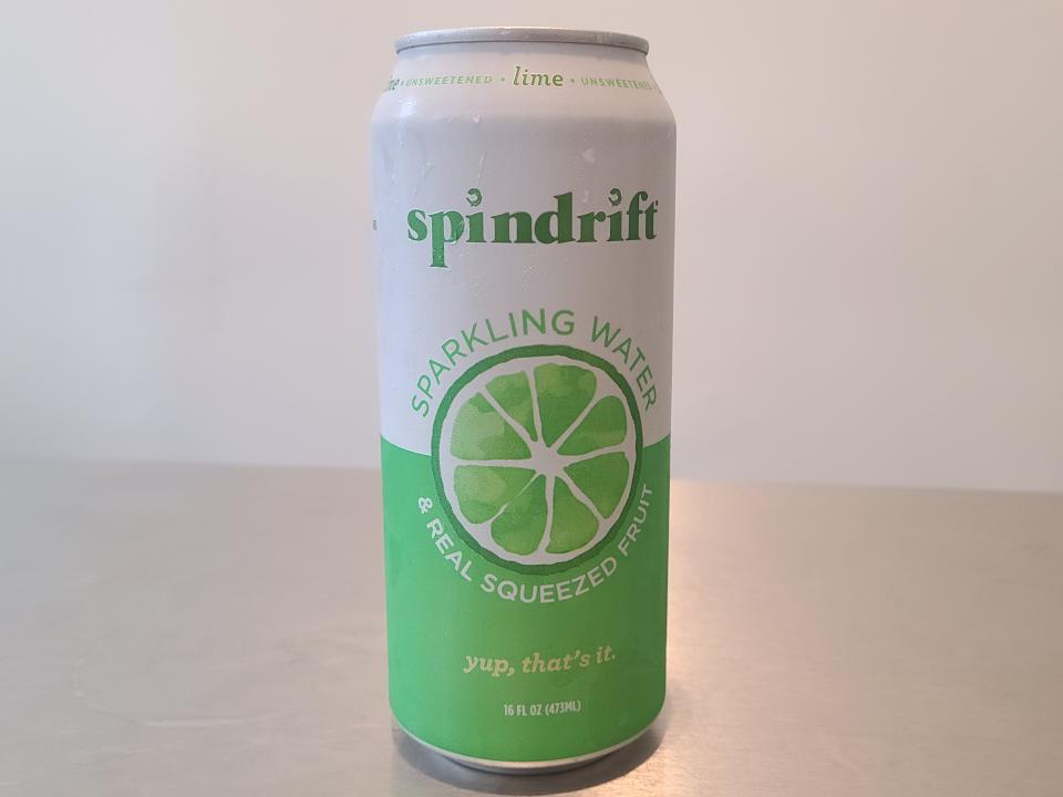 can of lime spindrift sparkling water on a kitchen counter