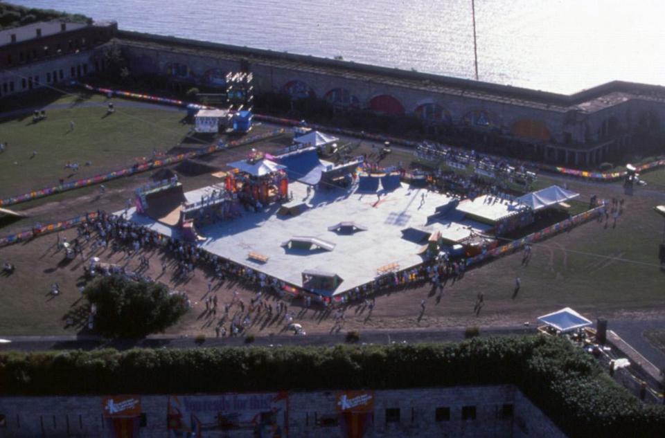 The setup inside Fort Adams during the 1995 Extreme Games.