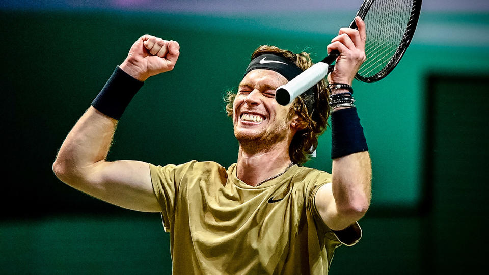 Andrey Rublev (pictured) celebrating the Rotterdam Open victory.