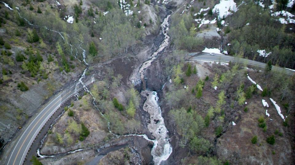 Tim Uhler, one of the people who was stranded, took video of the slide with his drone.