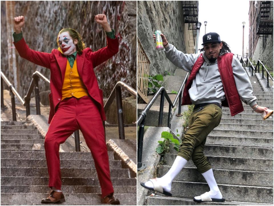 Joker and Joker fan on Bronx steps