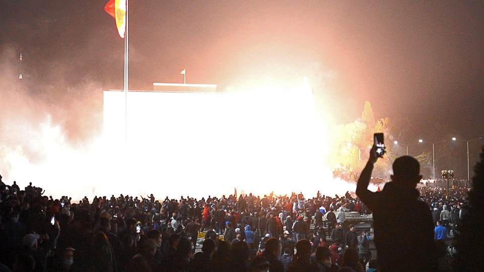 Protest against parliamentary election results in Bishkek, Kyrgyzstan