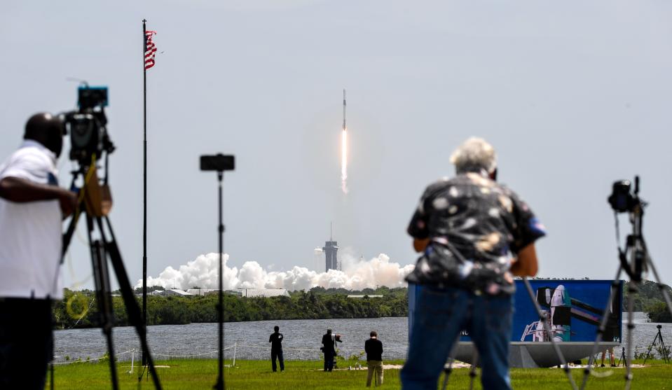 A SpaceX Falcon 9 rocket lifts off from Pad 39A at Kennedy Space Center, FL Monday, June 5 2023. The rocket, carrying supplies for the International Space Station, is scheduled to dock with the station Tuesday. Craig Bailey/FLORIDA TODAY via USA TODAY NETWORK