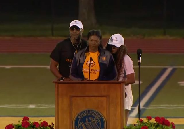 Tamia Haskins, with her parents by her side, eulogizes her brother at a memorial in Maryland. 