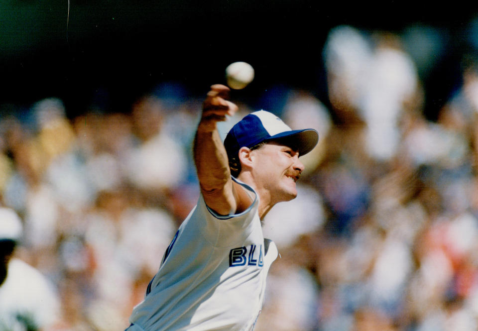 August 31,1989: Jays starter Dave Stieb admitted he wasn't as sharp as in his previous outing; but he got the job done against the White Sox in the SkyDome. (Photo by Tony Bock/Toronto Star via Getty Images)