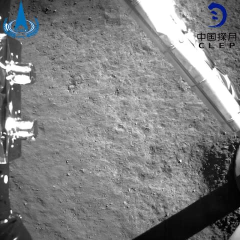 An image taken by China's Chang'e-4 probe after its landing - Credit: AP