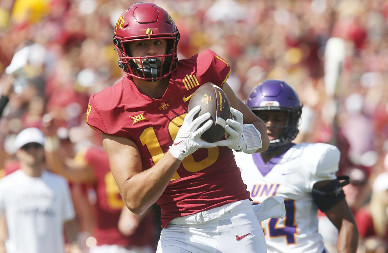 Iowa State tight end Benjamin Brahmer caught a touchdown in his very first game with the Cyclones.