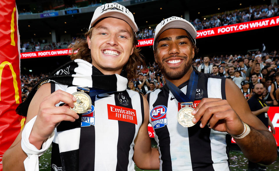 Jack Ginnivan and Isaac Quaynor, pictured here after the AFL grand final.