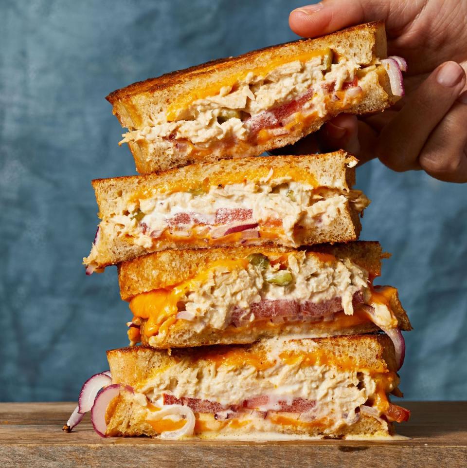 classic tuna melts stacked on top of each other