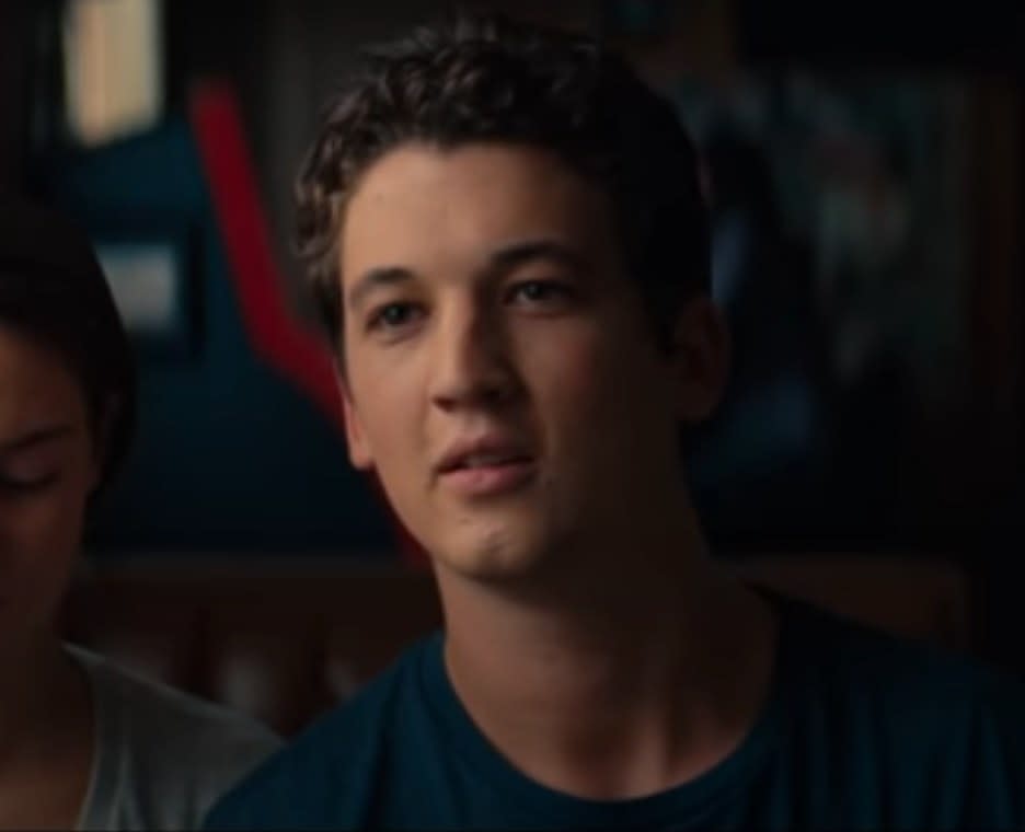 Miles Teller as Sutter brings Aimee to a restaurant to meet his father in "The Spectacular Now"