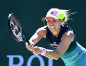 Mar 17, 2019; Indian Wells, CA, USA; Angelique Kerber (GER) hits a shot during her final match against Bianca Andreescu (not pictured) in the BNP Paribas Open at the Indian Wells Tennis Garden. Mandatory Credit: Jayne Kamin-Oncea-USA TODAY Sports