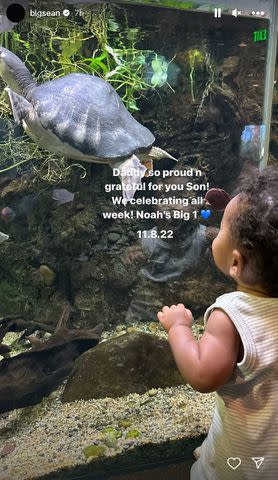 <p>Big Sean/Instagram</p> Big Sean's son Noah watching a turtle swim at the aquarium on his first birthday