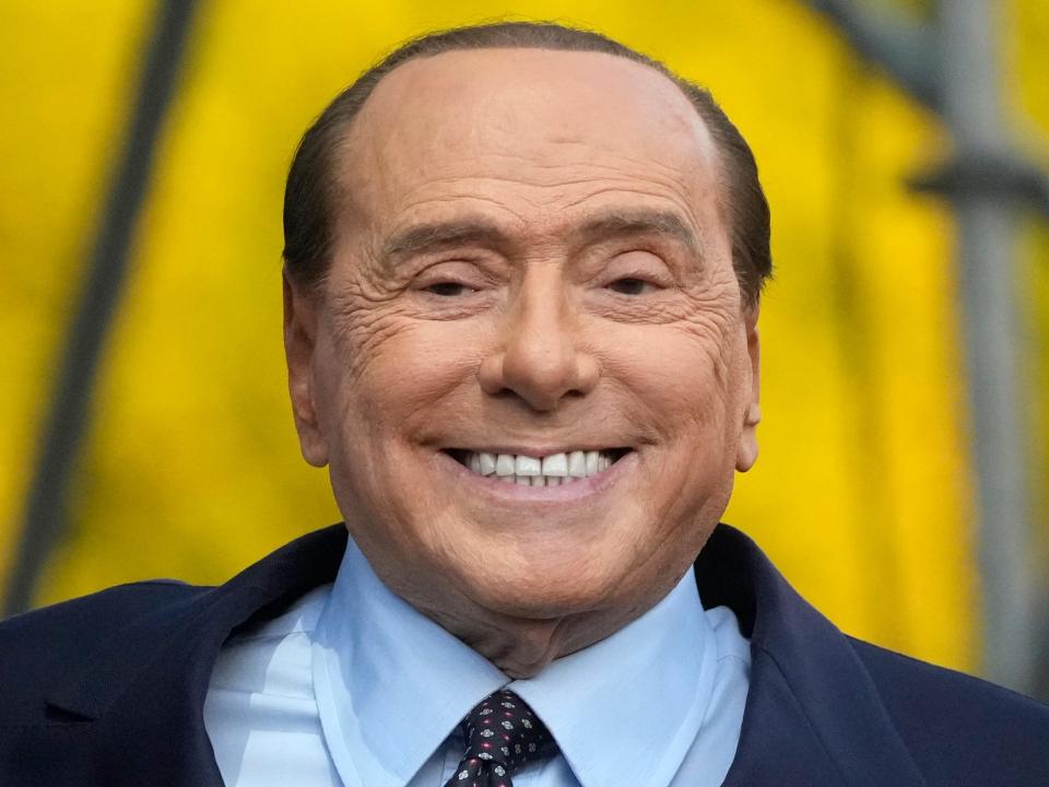 Forza Italia Leader Silvio Berlusconi attends the center-right coalition closing rally in Rome, Sept. 22, 2022.