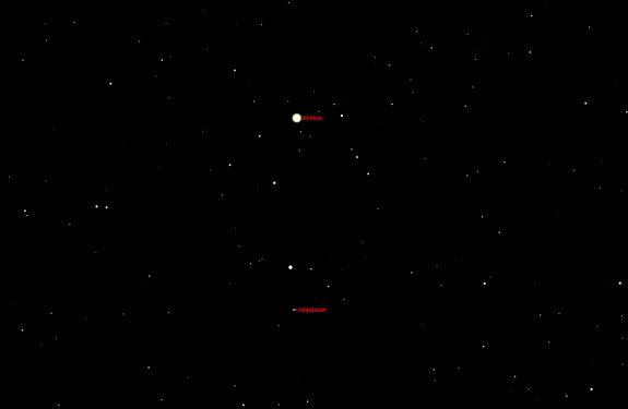 Saturday, April 12, 4 a.m. EDT. An unusual opportunity to view the brightest and the faintest planets at the same time. This will be a difficult observation because the sky is starting to get light by the time the planets rise, making it diffic