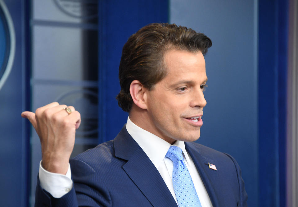 Scaramucci speaks during a press briefing at the White House on July 21, 2017.