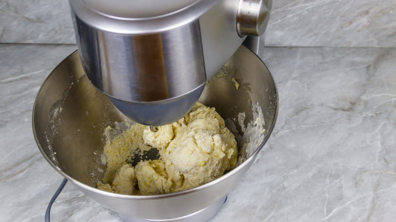 bread dough in stand mixer