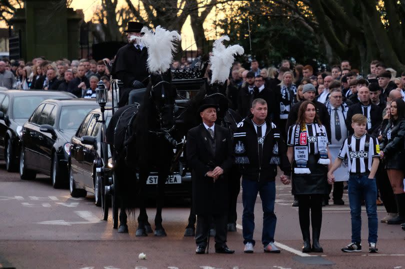 Hundreds of mourners attend the funeral of young Newcastle United fan Sonny Farrier at The West Road Crematorium in Newcastle