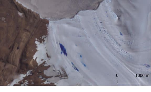 A 'before' satellite image of supraglacial lakes on Langhovde Glacier, captured Jan. 14, 2005.