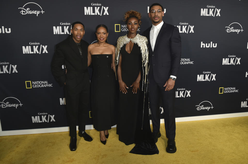 Kelvin Harrison Jr., from left, Weruche Opia, Jayme Lawson and Aaron Pierre arrive at the premiere of "Genius: MLK/X" on Monday, Jan. 29, 2024, at the Samuel Goldwyn Theater in Beverly Hills, Calif. (Photo by Richard Shotwell/Invision/AP)