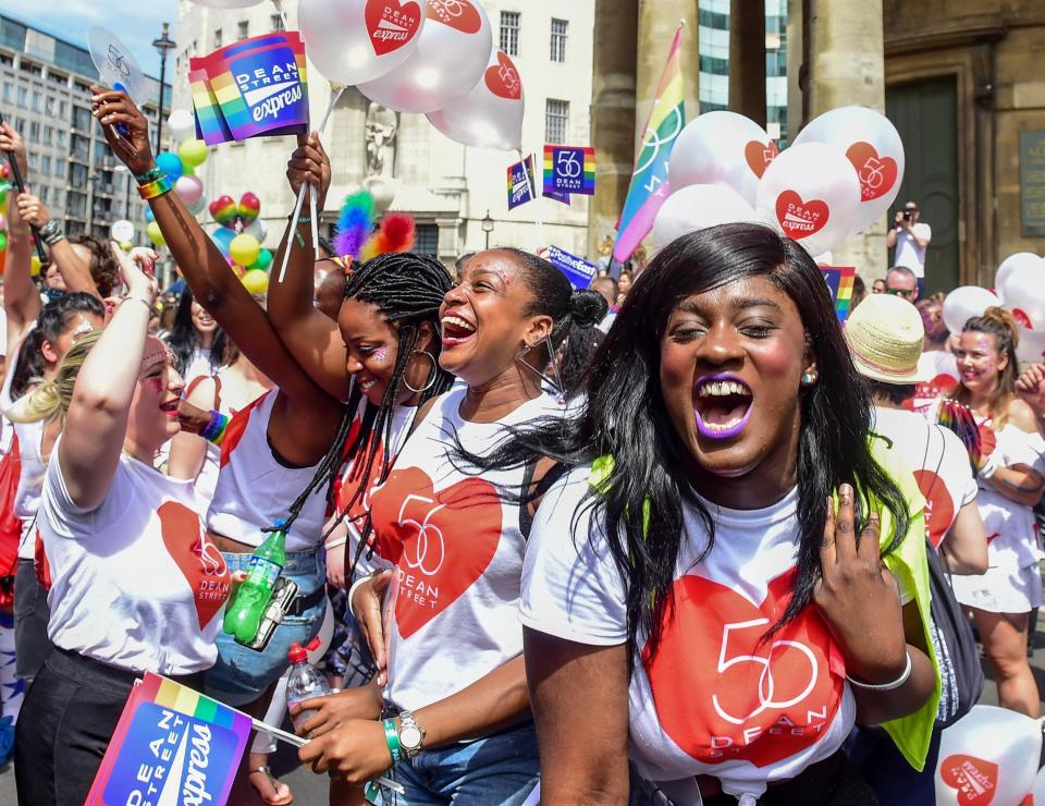 Revellers take part in London Pride, the Lesbian, Gay, Bisexual, and Transgender (LGBT) parade in London: EPA