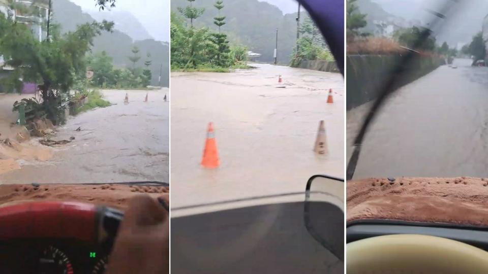 卡努颱風餘威，南投縣仁愛鄉多處淹水以及爆發土石流。民眾提供