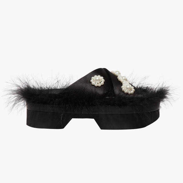 Simone Rocha Pearl Feather Embellished Platform Slides