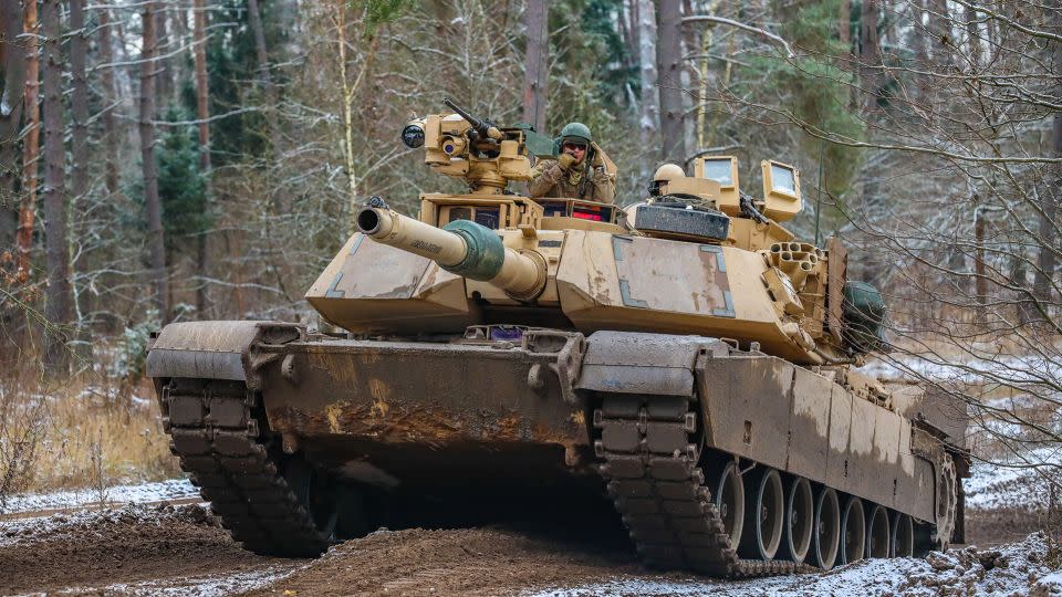 An M1A1 Abrams tank during a training exercise at Bemowo Piskie, Poland, Nov. 25, 2022.  - Staff Sgt. Matthew A. Foster/US Army National Guard