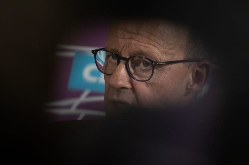 Friedrich Merz, Christian Democratic Union of Germany (CDU) chairman and leader of the CDU/CSU parliamentary group in the German Bundestag, speaks during a press statement after the parliamentary group meeting. Hannes P. Albert/dpa