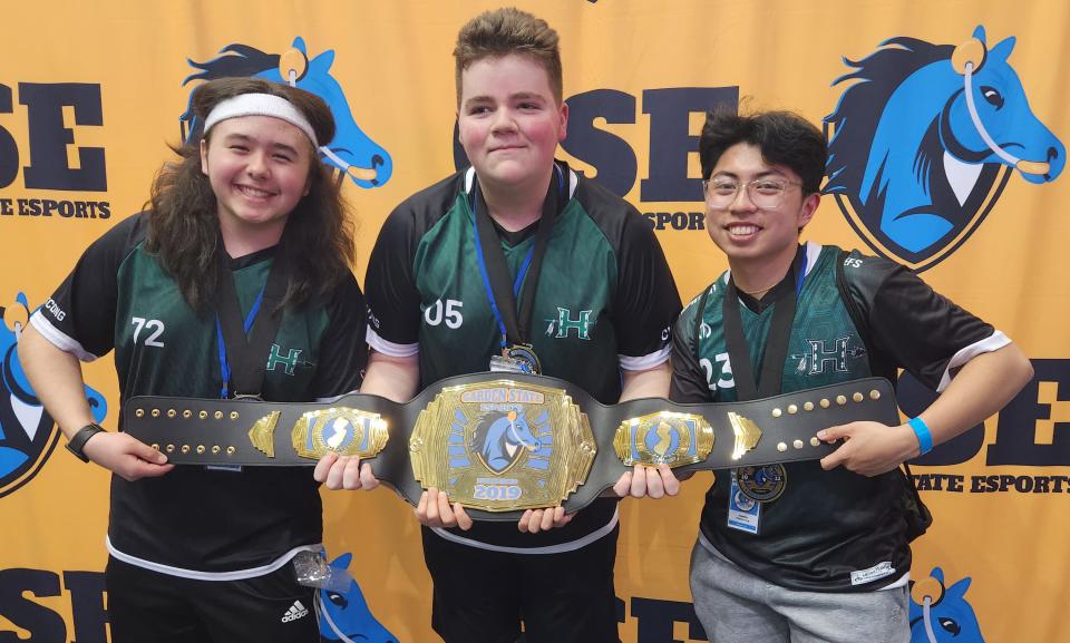 Hopatcong's Knockout City team -- freshman Antonio Goncalves and juniors Michael Coolican and Danilo Lalo -- won the Garden State Esports championship on April 1, 2023 at Kean University.