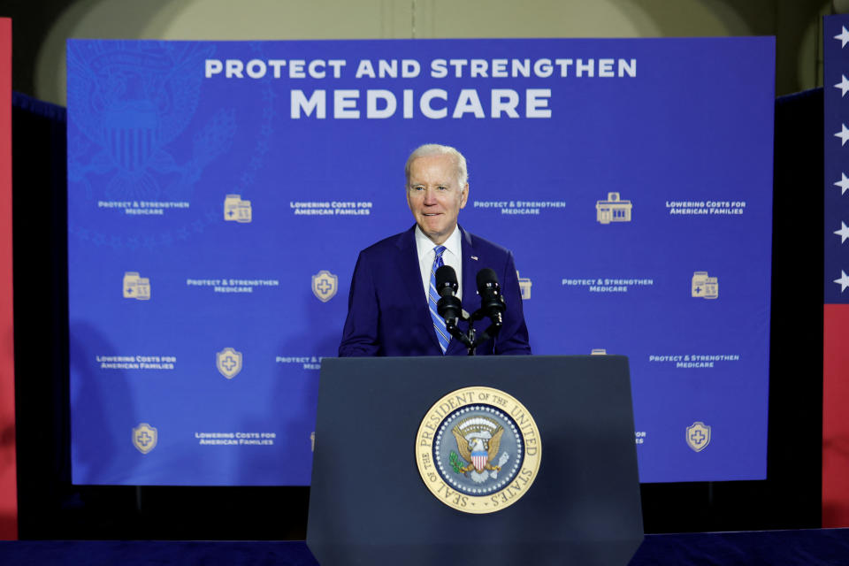 U.S. President Joe Biden delivers remarks on Social Security and Medicare at the University of Tampa in Tampa, Florida, U.S. February 9, 2023. REUTERS/Jonathan Ernst