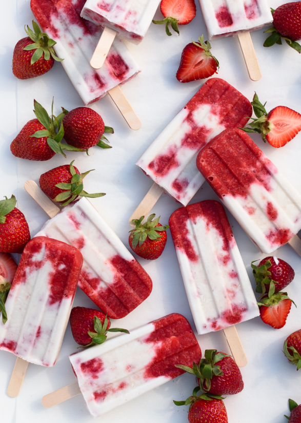 Roasted Strawberries and Cream Popsicles