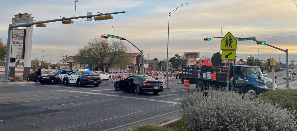 El Paso police block Zaragoza Road after a roadway shooting that killed a 16-year-old boy on the afternoon of Dec. 21, 2021