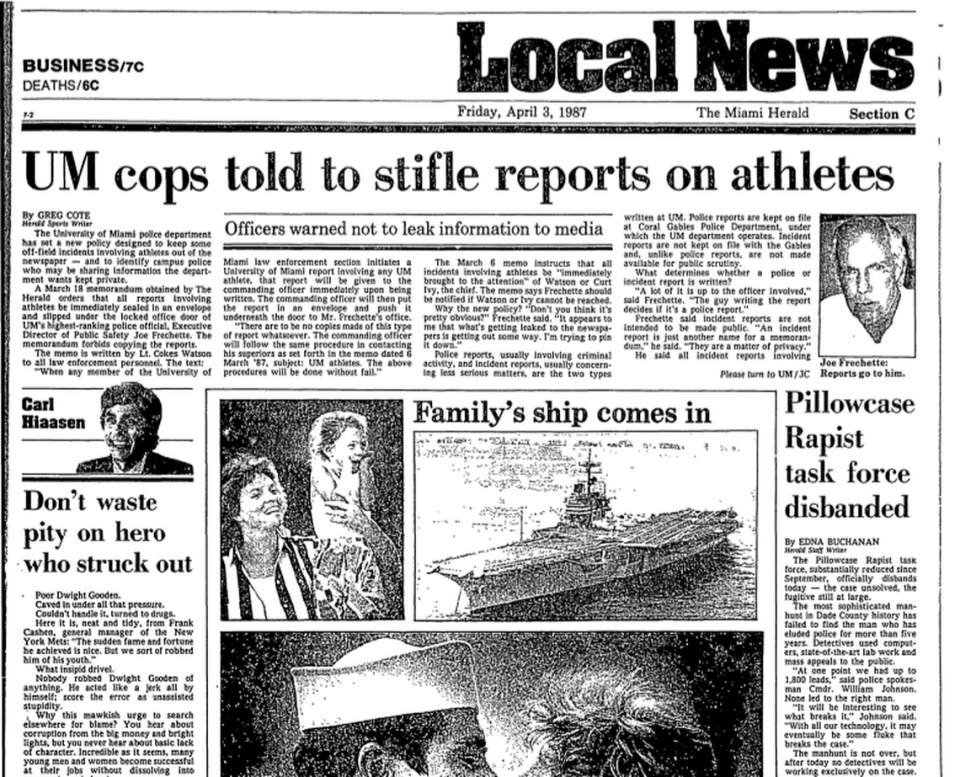 Miami Herald newspaper published April 3, 1987.