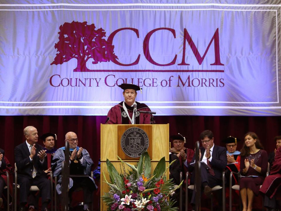 Dr. Anthony J. Iacono gives the Presidents address during his inauguration as the third president of the County College of Morris. October 6, 2017. Randolph, New Jersey