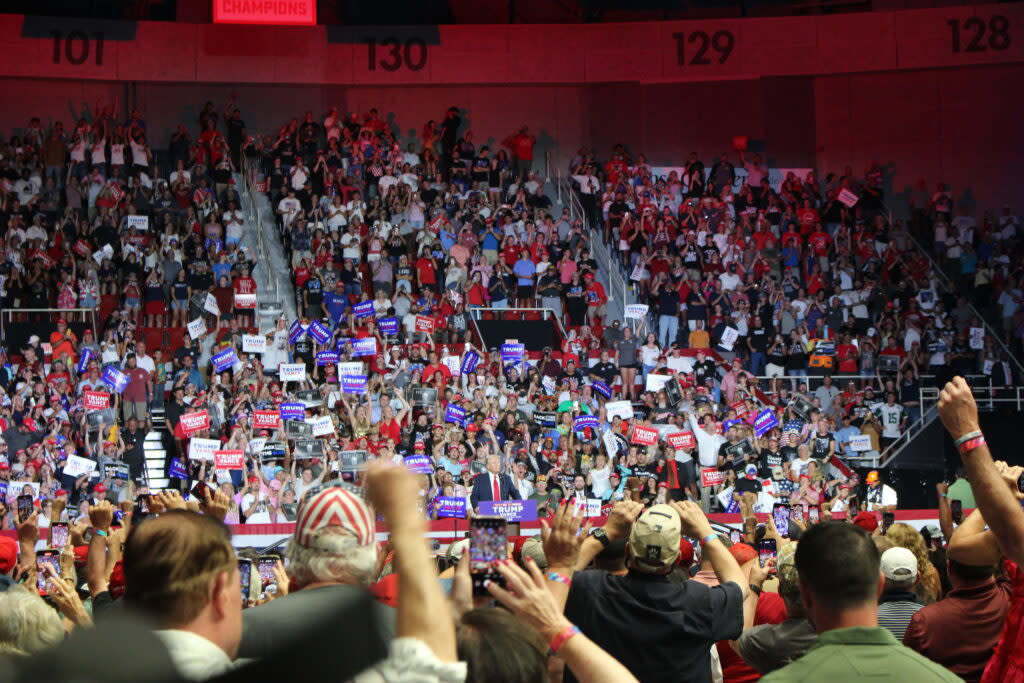 Donald Trump speaks at a campaign rally