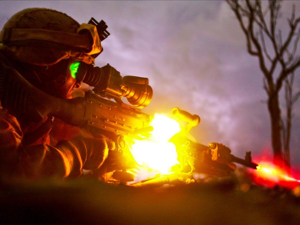 A US soldier firing a gun