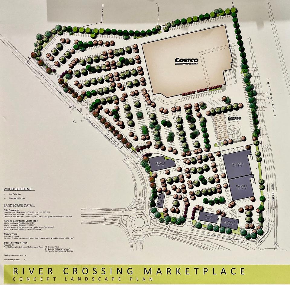 The layout of the River Crossing Marketplace that will be anchored by the new Costco Wholesale warehouse in Redding.