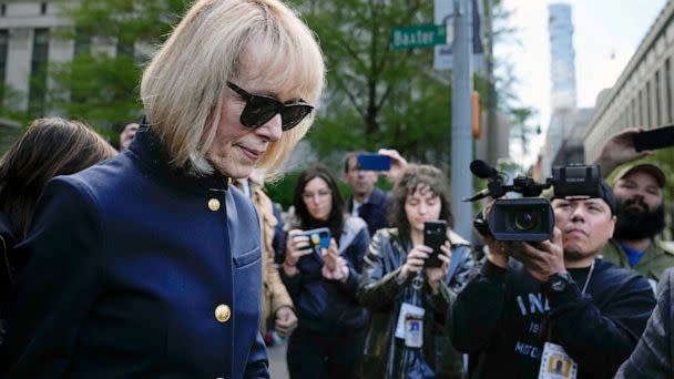 PHOTO: Former advice columnist E. Jean Carroll departs Manhattan federal court, May 1, 2023, in New York. (John Minchillo/AP)