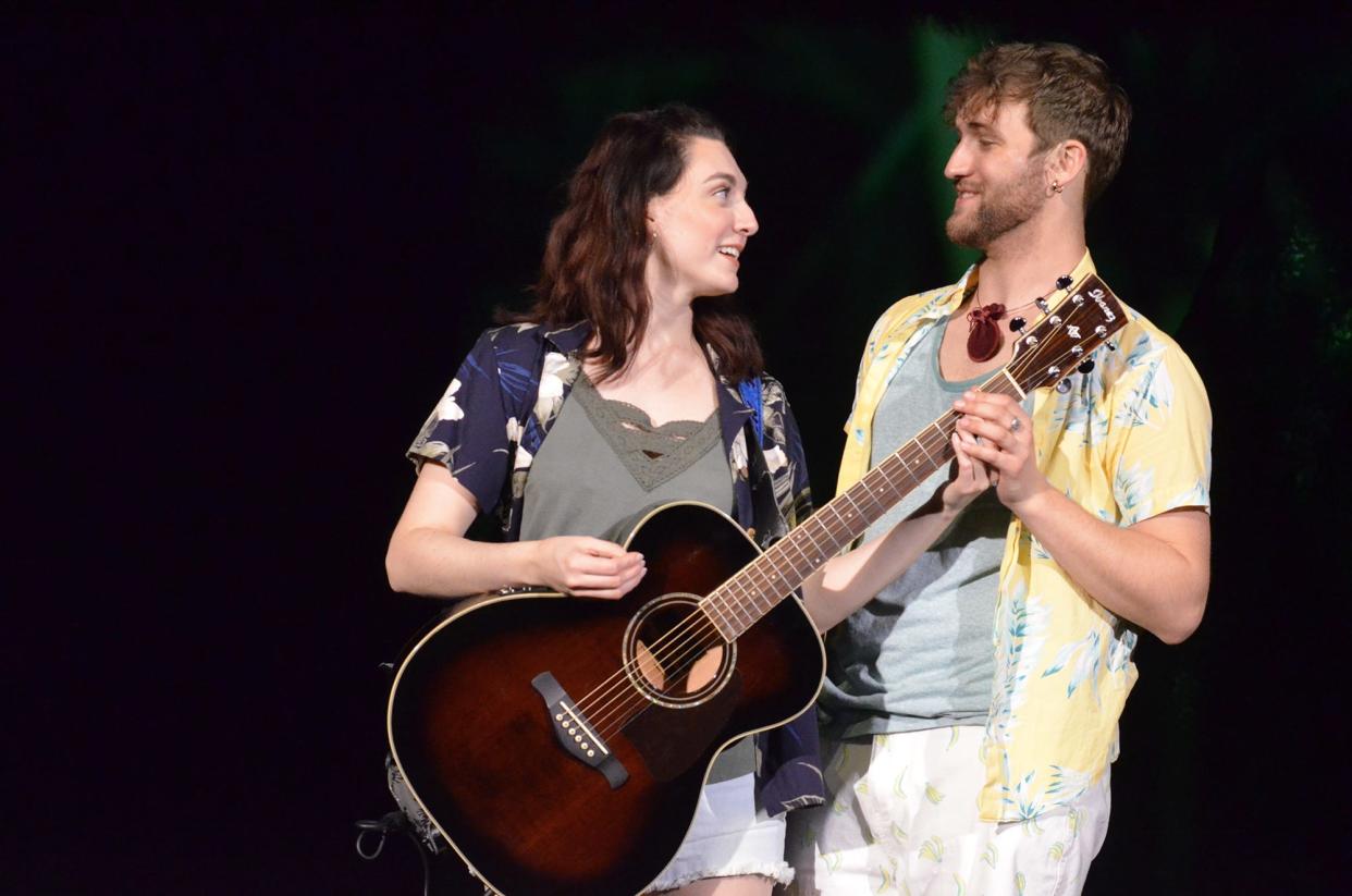 Ally Szymanski as Rachel and Maxwell Lam as Tully are pictured in a scene from “Escape to Margaritaville” at the Croswell Opera House.