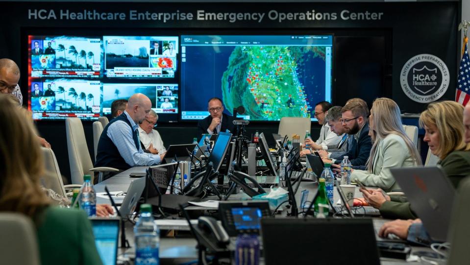 HCA Healthcare's Emergency Operations Center in Nashville, Tennessee, coordinated with Florida Capital Hospital in the wake of a cybersecurity incident at Tallahassee Memorial Hospital. This photo was taken last year after Hurricane Ian made landfall in Florida.