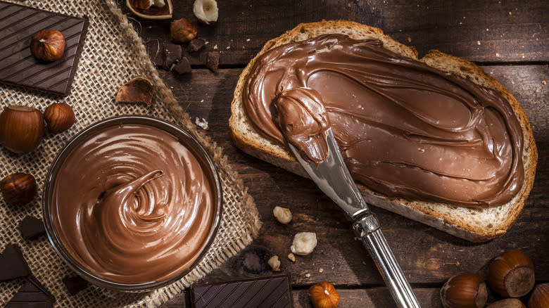 Chocolate toast on a table