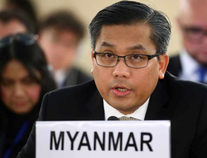 FILE PHOTO: Myanmar's ambassador Tun addresses the Human Rights Council at the United Nations in Geneva