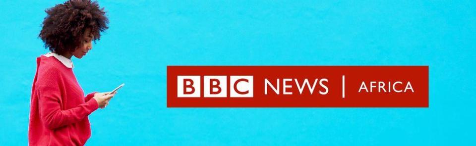 A woman looks at her mobile phone and the BBC News Africa graphic